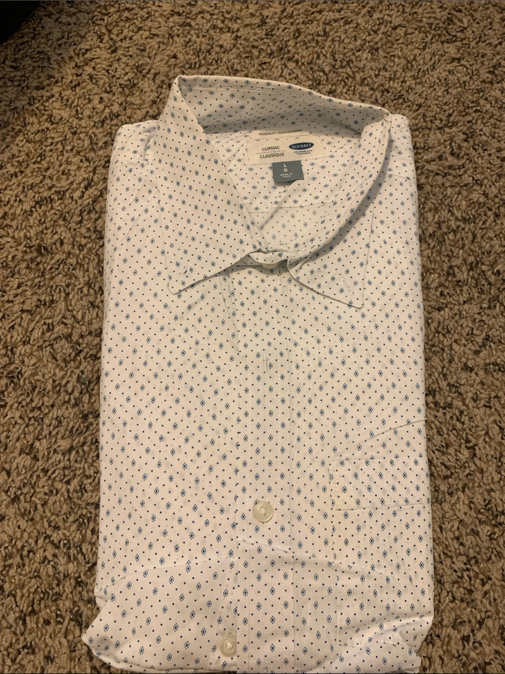 Van Heusen White Dress Shirt with Blue Micro Motif